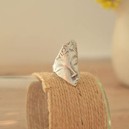 Sterling Silver Greek Goddess Abstract Face Adjustable Ring