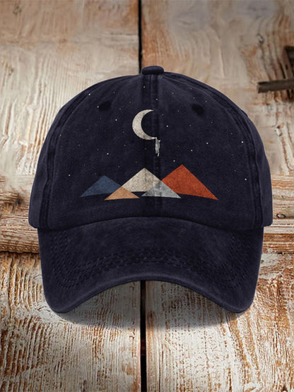 Abstract Creative Cute Cat On The Moon Painting Art Retro Casual Cap