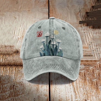 Abstract Creative Spring Cute Cat And Plant Painting Art Retro Casual Cap