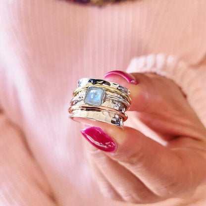 Chunky Moonstone Meditation Silver Ring