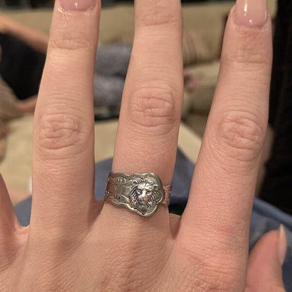 Vintage Silver Lion Spoon Ring