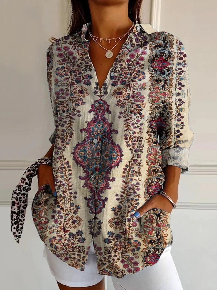 Women's Vintage Lovely Floral Art Print Knit Turtleneck Pullover Sweater