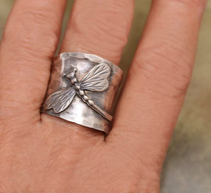 🔥 Last Day Promotion 70% OFF🔥Vintage Dragonfly Wide Band Silver Ring