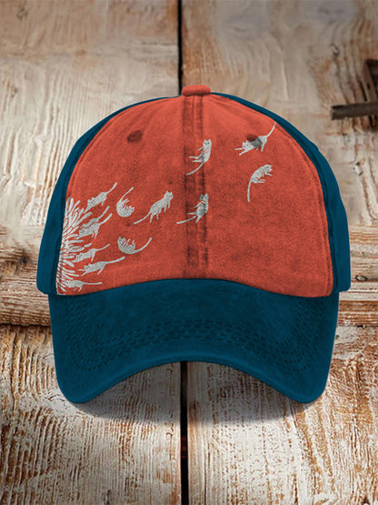 Abstract Creative Dandelion And Cat Painting Art Retro Casual Cap