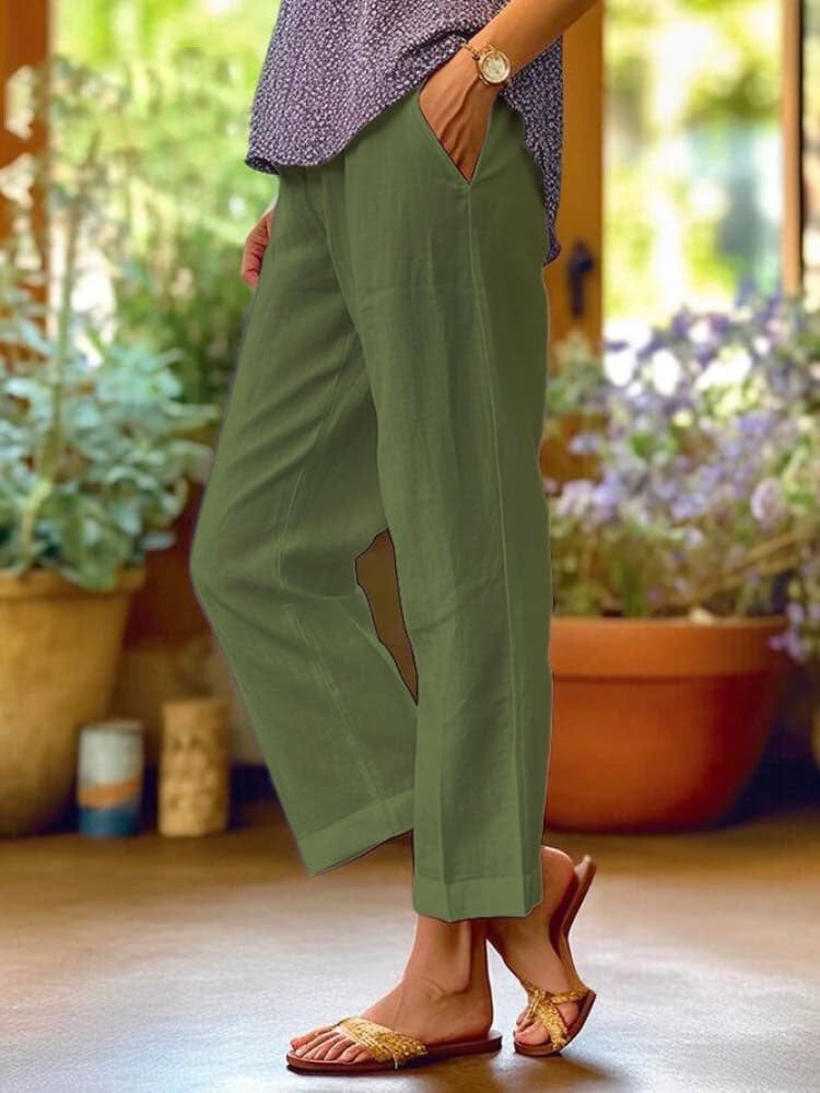 Plain Linen Cotton And Linen Loose Pants