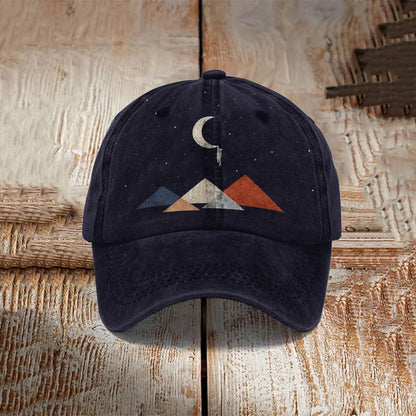 Abstract Creative Cute Cat On The Moon Painting Art Retro Casual Cap